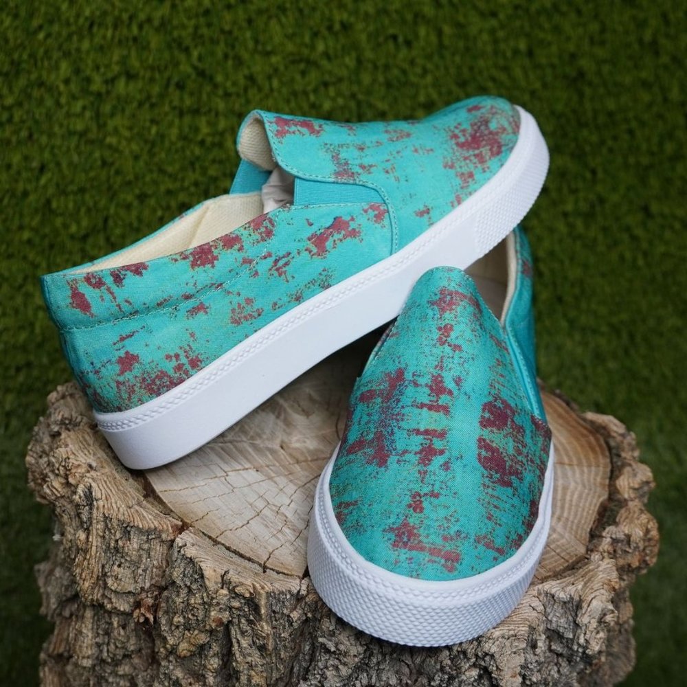 Rusted Turquoise Slip On Shoes